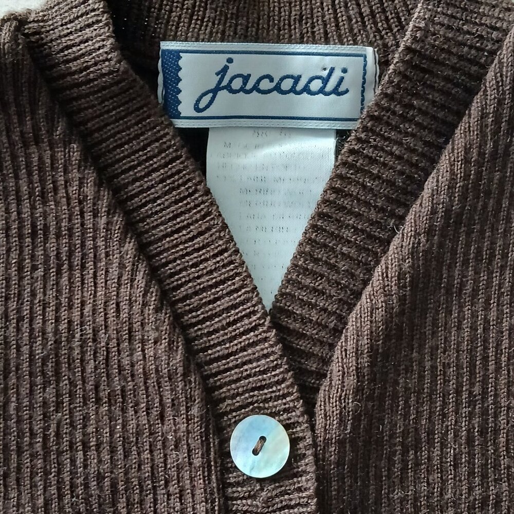 JACADI Brown and Cream Wool Cardigan 2T - Picture 2 of 5